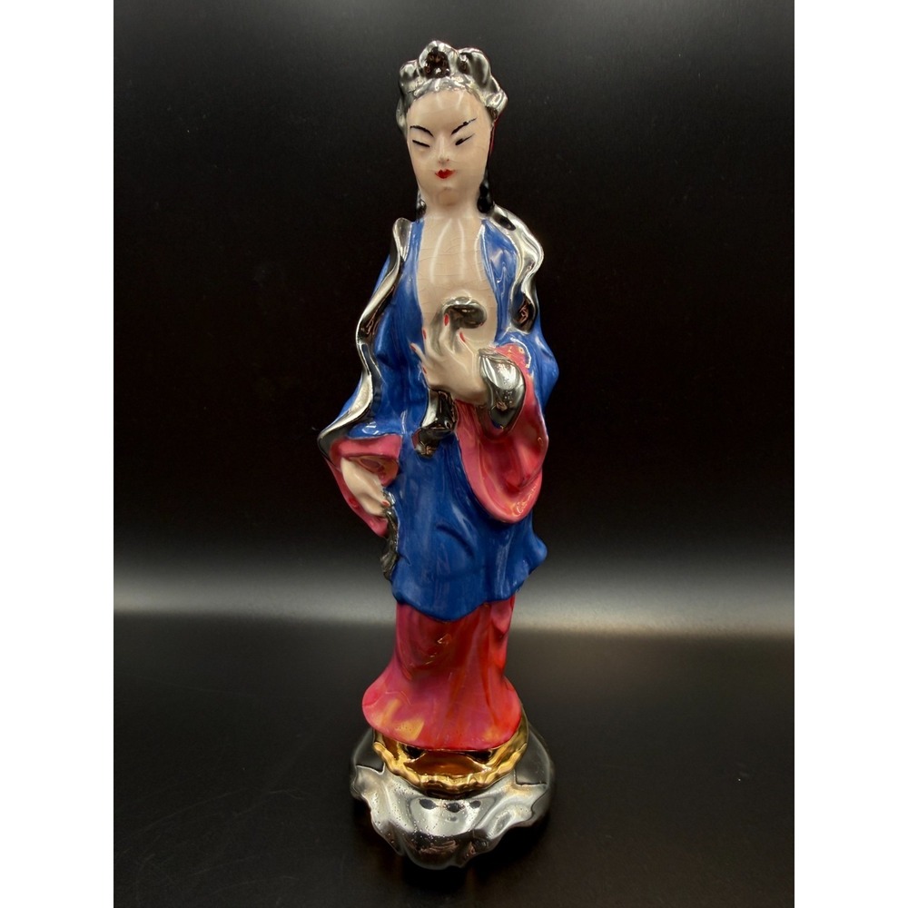 Porcelain Guan (Kwan)Yin? Goddess of Compassion Statue with Gold and Silver Gilt